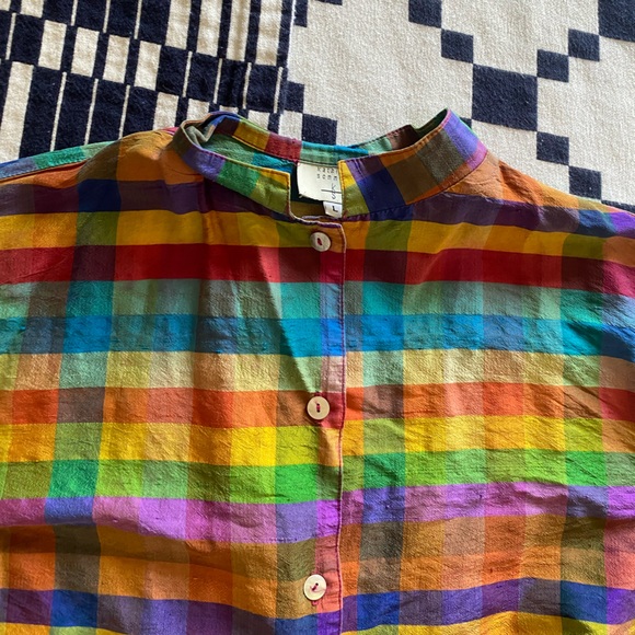 Kathleen sommers plaid multicolor silk blouse size medium - Picture 2 of 11